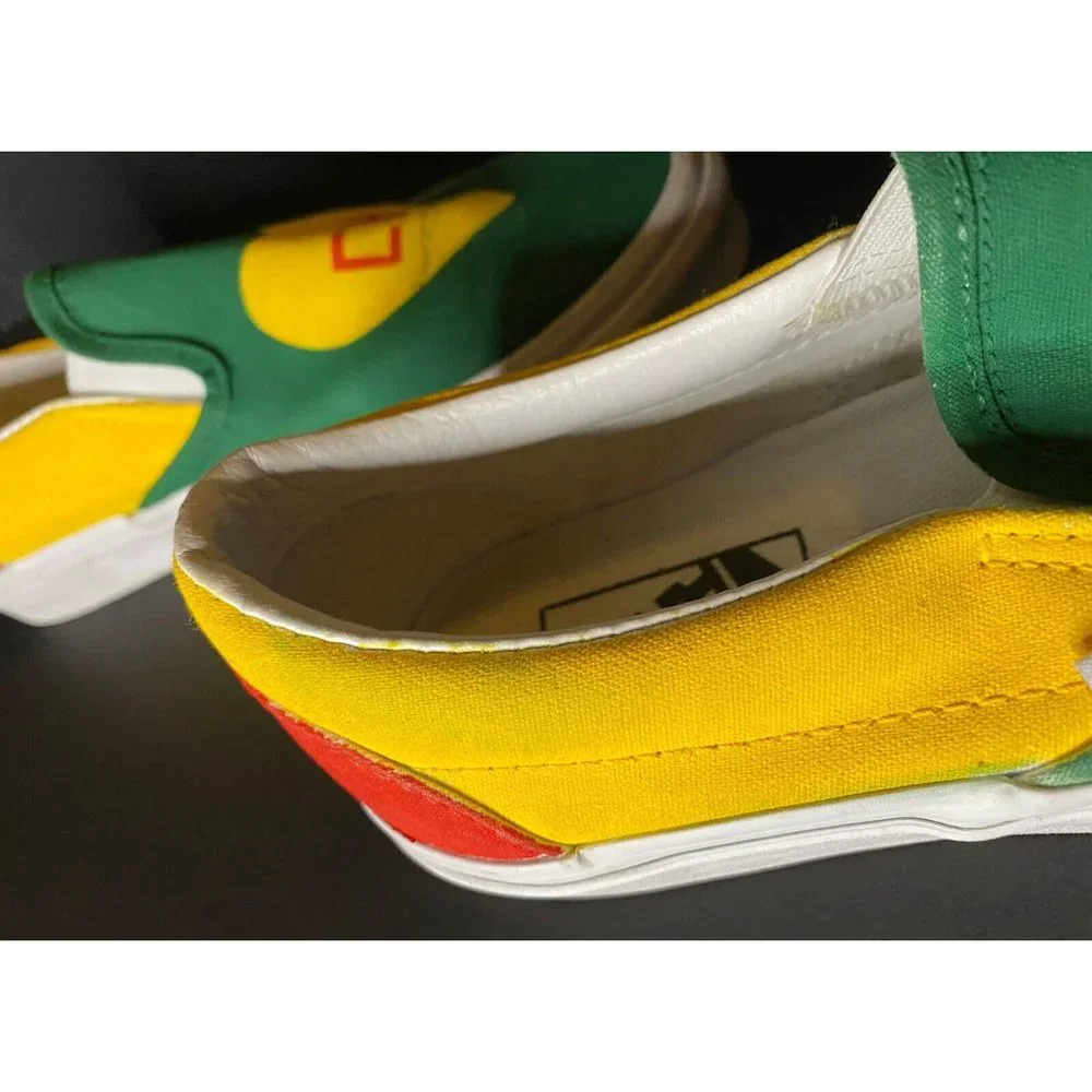 Vans Slip On Unisex CH Yellow Green Red Heart Men 6 Women 7.5